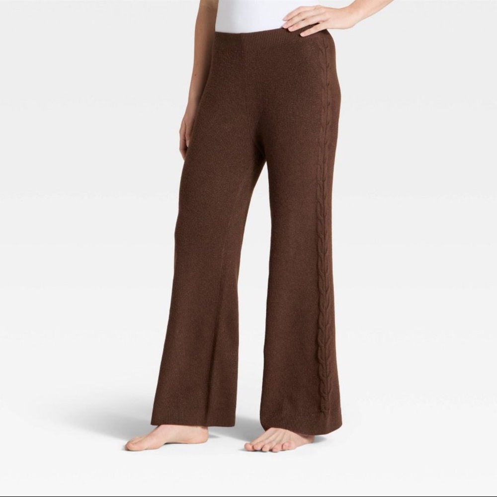 Women's Cable Sweater Wide Leg Pants - Auden™ Heather Brown - XL